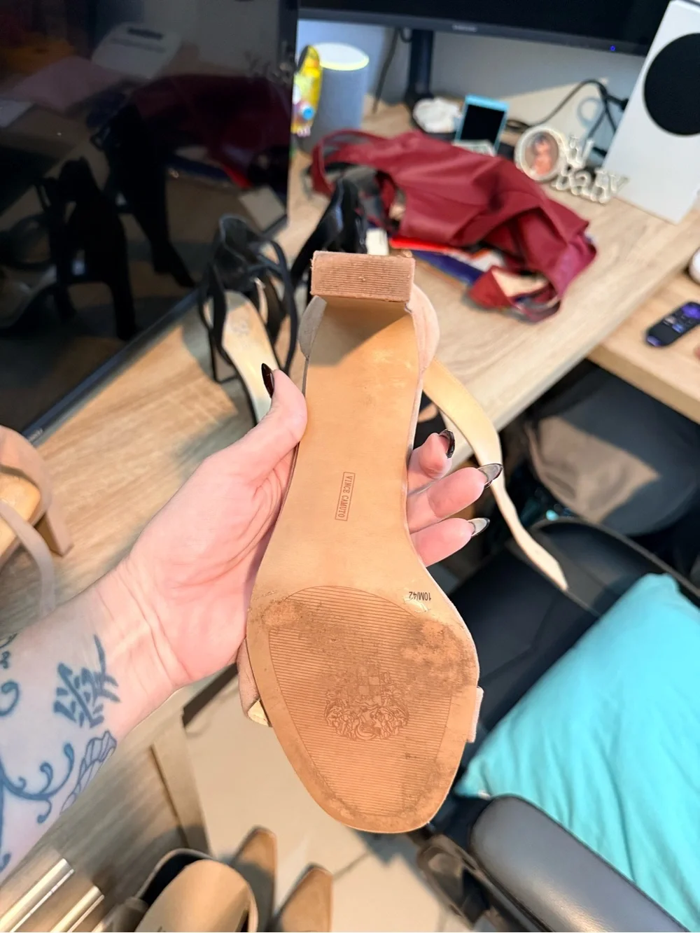Vince Camuto Blush Suede Open-Toe Ankle Strap Heels